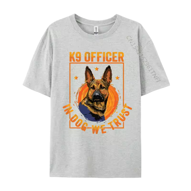 K9 “In Dog We Trust” German Shepherd T-Shirt – Thin Blue Line Cotton Tee for Men