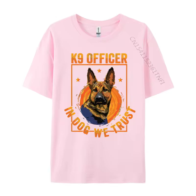 K9 “In Dog We Trust” German Shepherd T-Shirt – Thin Blue Line Cotton Tee for Men
