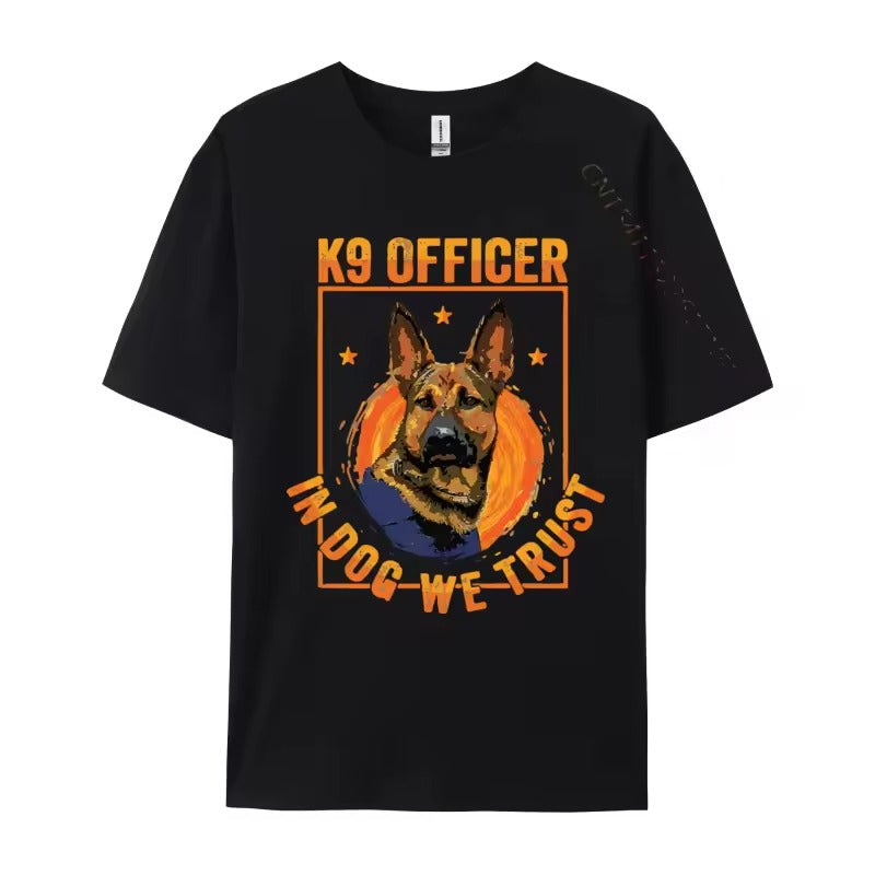 K9 “In Dog We Trust” German Shepherd T-Shirt – Thin Blue Line Cotton Tee for Men