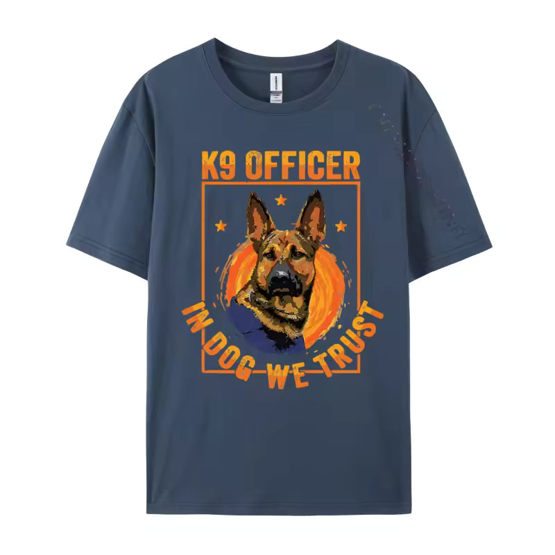 K9 “In Dog We Trust” German Shepherd T-Shirt – Thin Blue Line Cotton Tee for Men