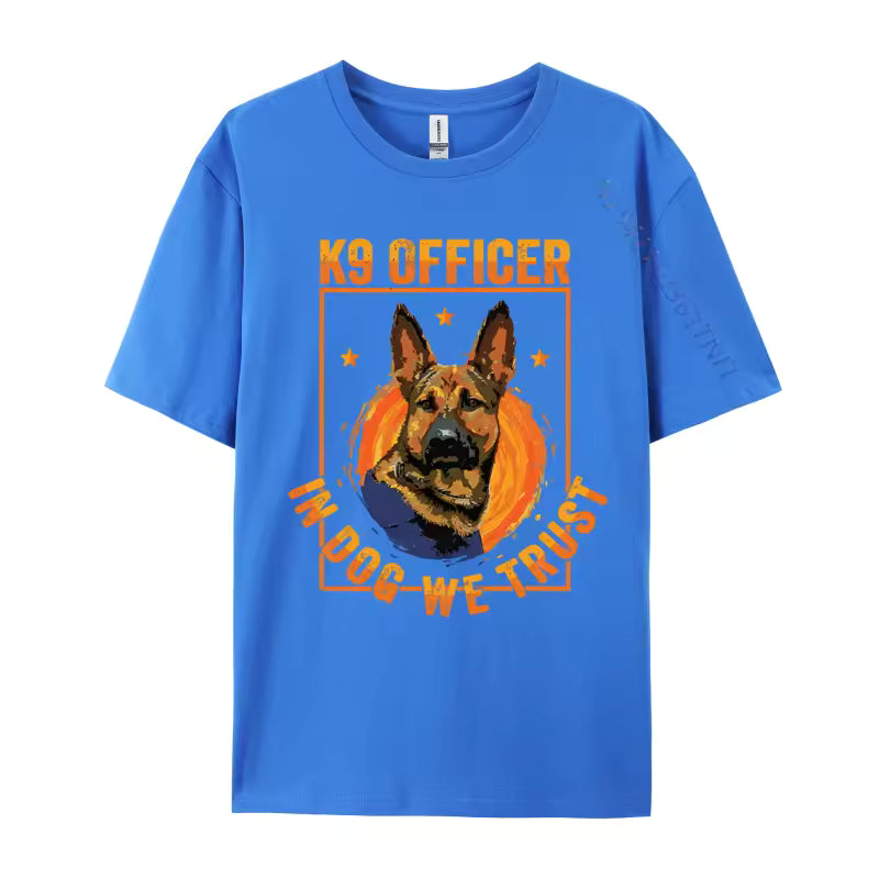 K9 “In Dog We Trust” German Shepherd T-Shirt – Thin Blue Line Cotton Tee for Men