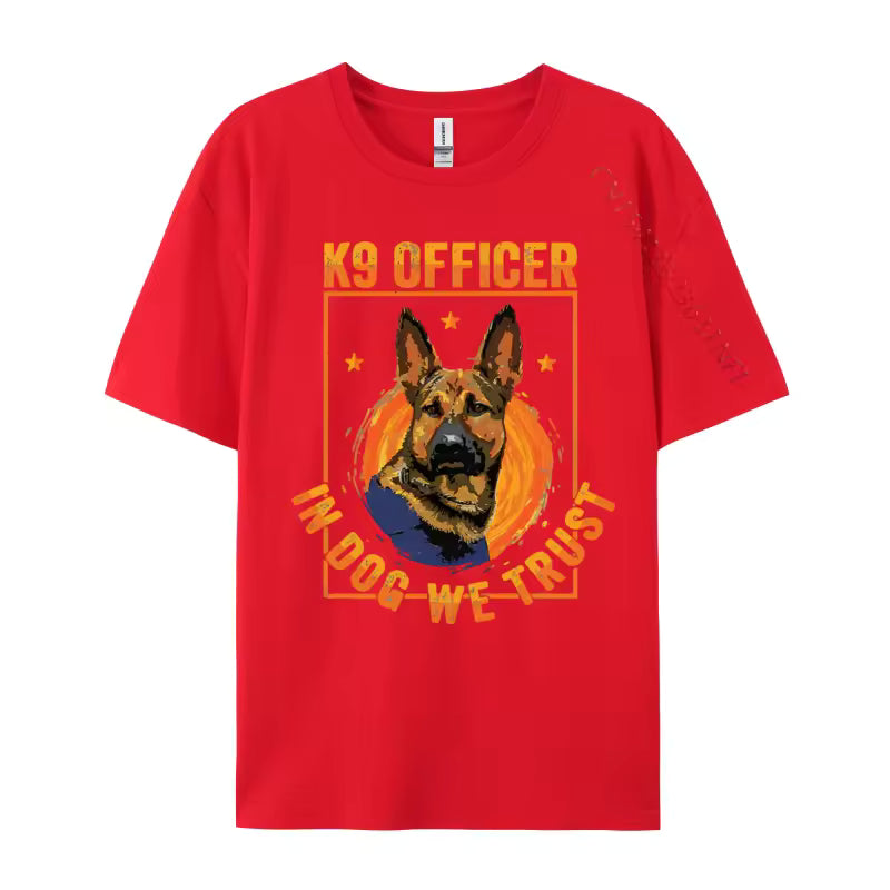 K9 “In Dog We Trust” German Shepherd T-Shirt – Thin Blue Line Cotton Tee for Men
