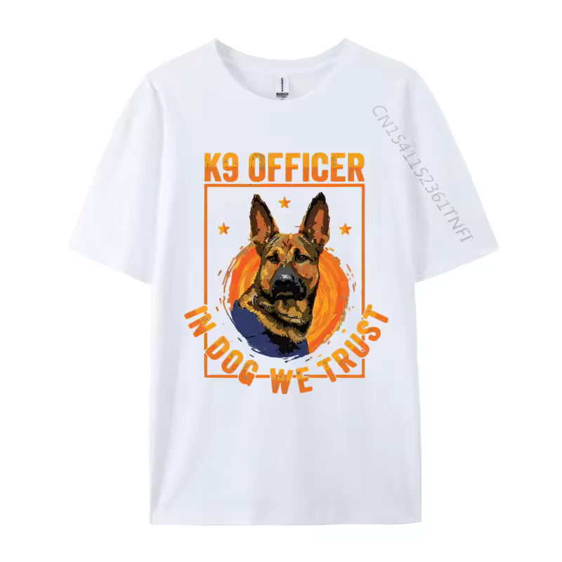 K9 “In Dog We Trust” German Shepherd T-Shirt – Thin Blue Line Cotton Tee for Men