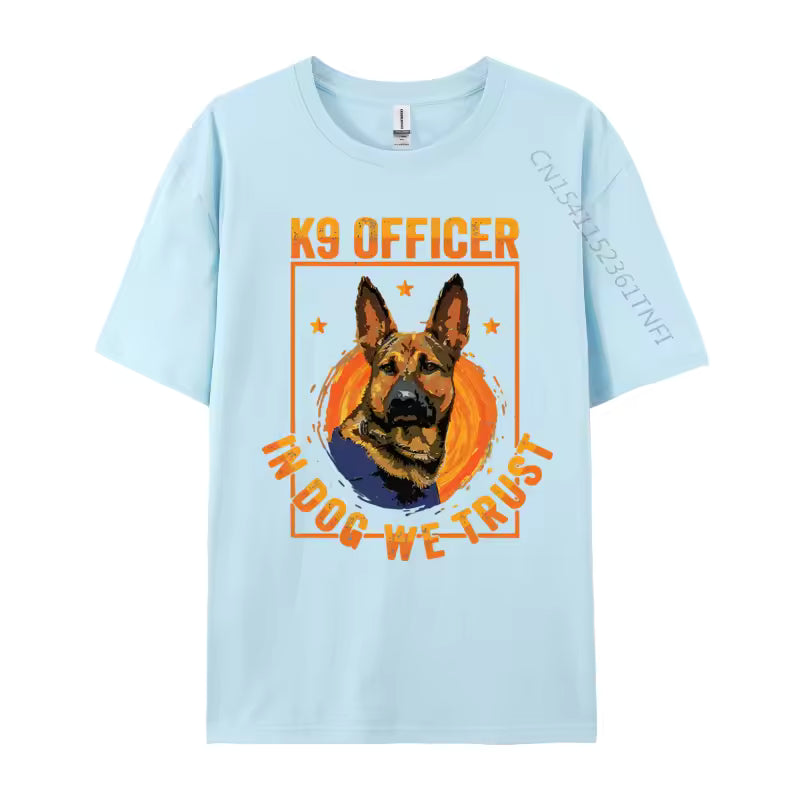 K9 “In Dog We Trust” German Shepherd T-Shirt – Thin Blue Line Cotton Tee for Men