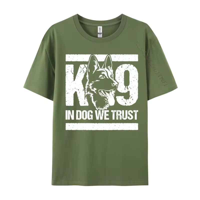 In Dogs We Trust K9 Blue Line T-Shirt – Graphic Cotton Tee for Dog Lovers