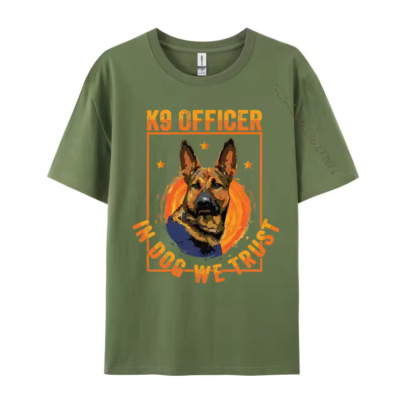 K9 “In Dog We Trust” German Shepherd T-Shirt – Thin Blue Line Cotton Tee for Men
