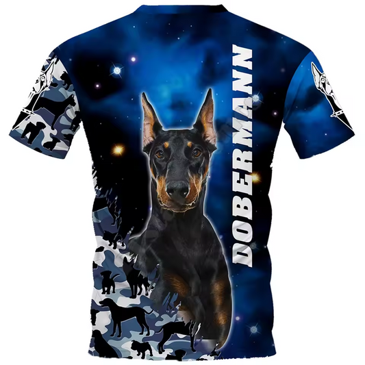 Dobermann Dog Lovers 3D Print T-Shirt – Casual Short Sleeve Cotton Tee for Men & Women