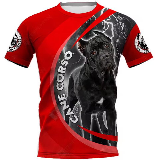 Cane Corso Dog Lovers 3D Print T-Shirt – Red Lightning Graphic Casual Short Sleeve Tee