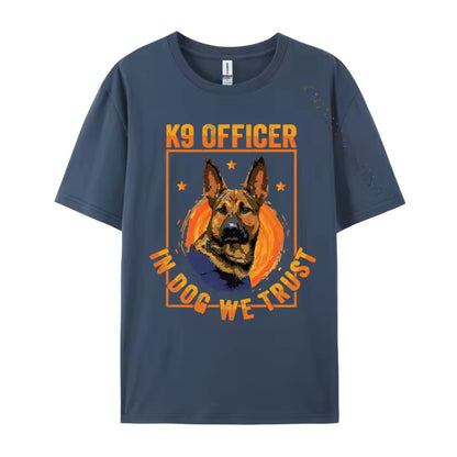 K9 “In Dog We Trust” German Shepherd T-Shirt – Thin Blue Line Cotton Tee for Men