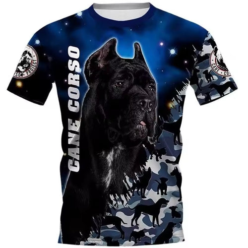 Cane Corso Dog 3D Graphic T-Shirt – Night Sky Camouflage Tee for Men