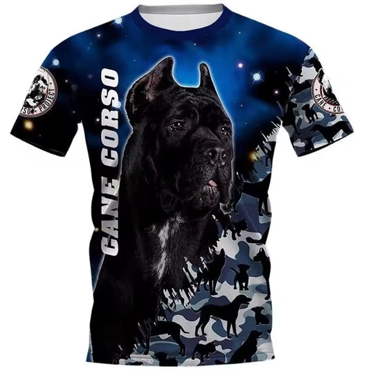 Cane Corso Dog 3D Graphic T-Shirt – Night Sky Camouflage Tee for Men