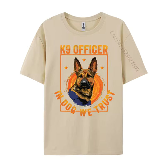 K9 “In Dog We Trust” German Shepherd T-Shirt – Thin Blue Line Cotton Tee for Men