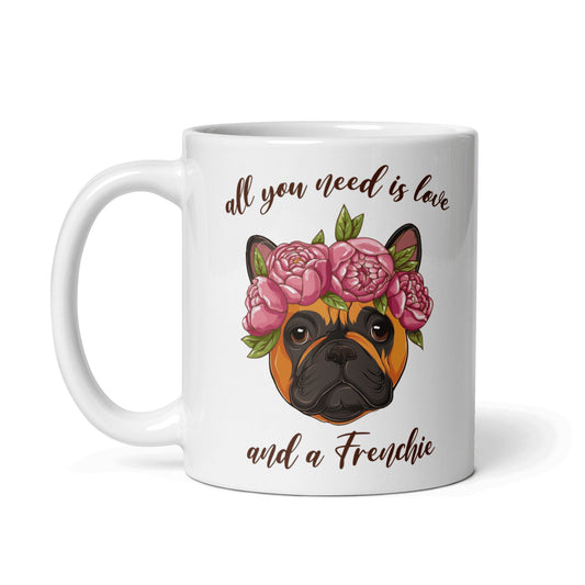 "All You Need Is Love and a Frenchie" Mug | Red & White Colored