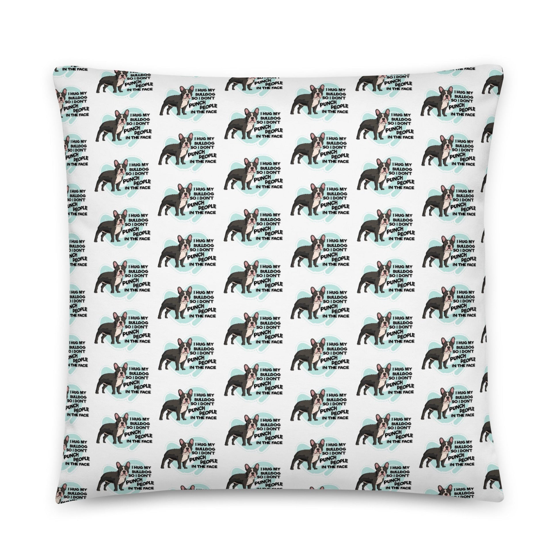 "I Hug My Bulldog" Throw Pillow | B&W Colored French Bulldog