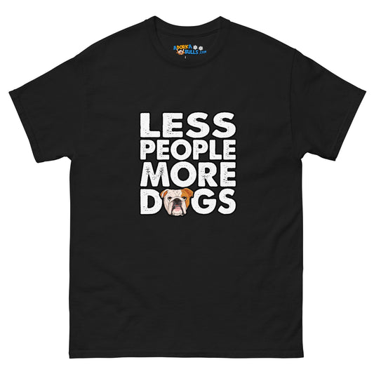 "Less People More Dogs" English Bulldog Men's Classic Tee | Red & White Colored