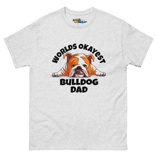 "Worlds Okayest Bulldog Dad" Men's Tee | Red & White Colored