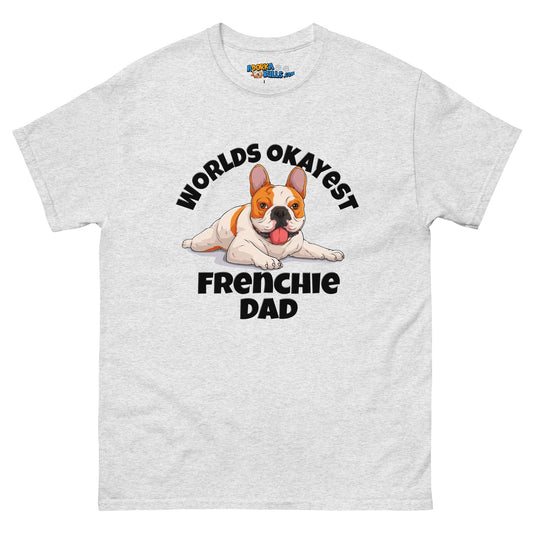 "Worlds Okayest Frenchie Dad" Relaxed T-Shirt | Red & White Colored